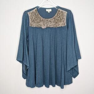 Anthropologie Deletta Blue Beaded Boho Blouse XS